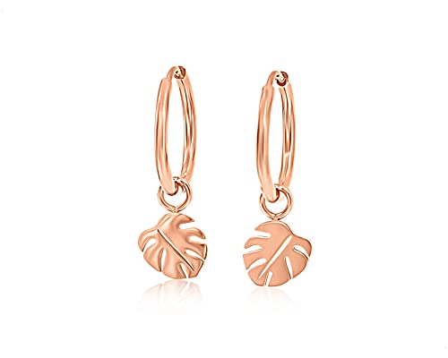 Nuoli® Monstera Blatt Kreolen Damen Rosegold (Durchmesser: 12mm) Ohrstecker Creolen für Frauen und Mädchen von Nuoli