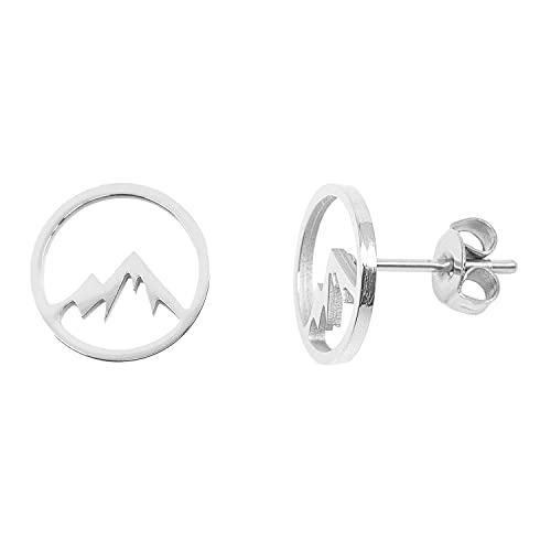 Nuoli® Berg Ohrringe Silber (Durchmesser: 10mm) Ohrstecker hinten verschließbar, Ohrringe Berge für Damen von Nuoli