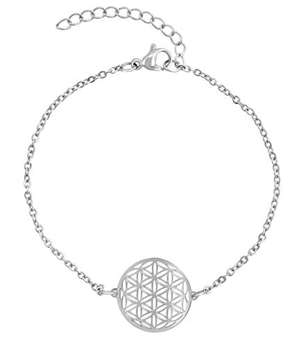 Nuoli® Lebensblume Armband Damen Silber (15 + 5cm verstellbar) Armkette für Frauen & Mädchen mit Blume des Lebens Anhänger von Nuoli