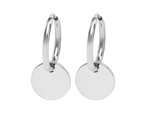 Nuoli® Coin Kreolen Damen Silber (Durchmesser: 12mm) Ohrringe Creolen Mädchen Silber von Nuoli