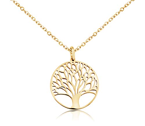 Nuoli® Damen Lebensbaum Kette Gold (45 + 5cm verstellbar) Halskette Baum des Lebens Anhänger, aus poliertem Edelstahl von Nuoli