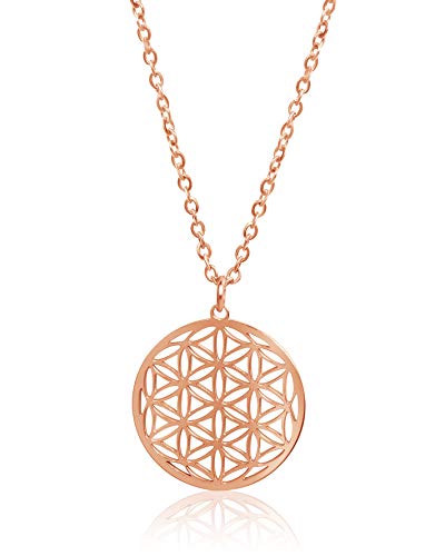 Nuoli® Lebensblume Kette Rosegold (45 + 5cm verstellbar) Halskette Damen mit Blume des Lebens Anhänger für Frauen & Mädchen, aus Edelstahl von Nuoli