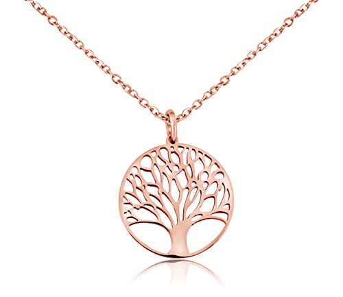 Nuoli® Damen Kette Lebensbaum Rosegold (45 + 5cm verstellbar) Hals Kette Rosegold mit Baum des Lebens Anhänger, aus poliertem Edelstahl von Nuoli