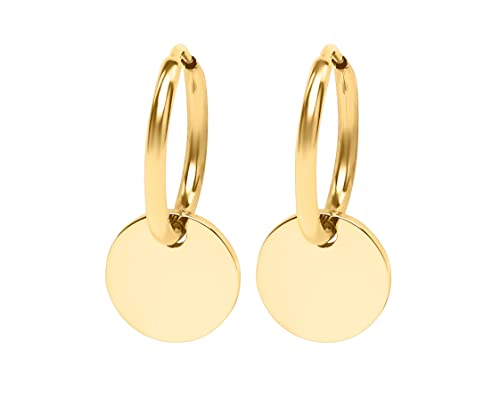 Nuoli® Edelstahl, Ohrringe Coin Gold (Durchmesser: 12mm) Creolen mit Coin Anhänger Damen von Nuoli