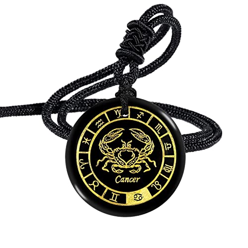 Nupuyai 12 Sternbild Obsidian Kette Damen Herren Talisman Heilstein Kette mit Anhänger Glücksbringer für Chakra Heilung, Horoskop Astrologie (Krebs) von Nupuyai
