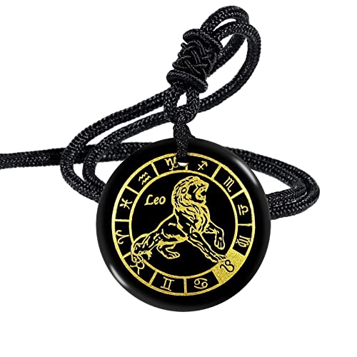 Nupuyai 12 Sternbild Obsidian Kette Damen Herren Talisman Heilstein Kette mit Anhänger Glücksbringer für Chakra Heilung, Horoskop Astrologie (Löwe) von Nupuyai