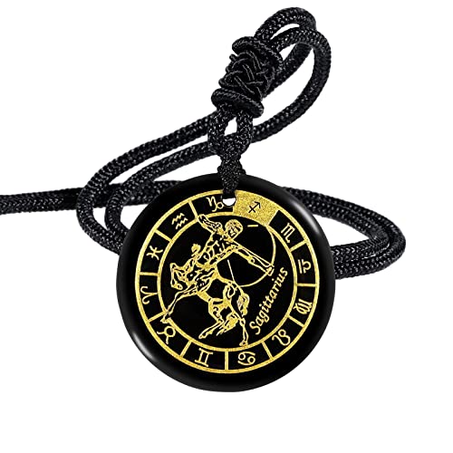 Nupuyai 12 Sternbild Obsidian Kette Damen Herren Talisman Heilstein Kette mit Anhänger Glücksbringer für Chakra Heilung, Horoskop Astrologie (Schütze) von Nupuyai