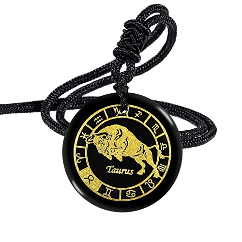 Nupuyai 12 Sternbild Obsidian Kette Damen Herren Talisman Heilstein Kette mit Anhänger Glücksbringer für Chakra Heilung, Horoskop Astrologie (Stier) von Nupuyai