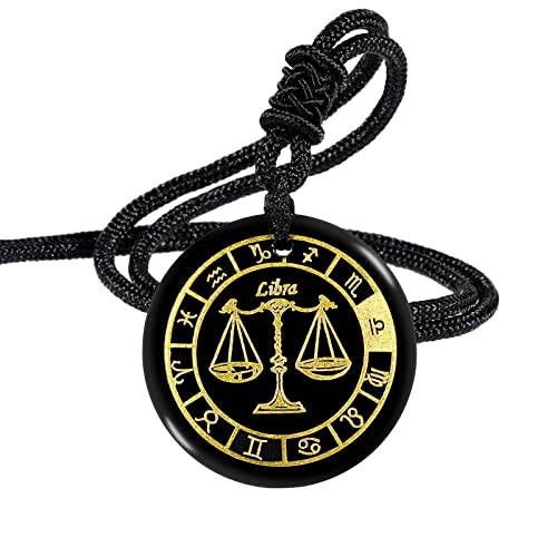 Nupuyai 12 Sternbild Obsidian Kette Damen Herren Talisman Heilstein Kette mit Anhänger Glücksbringer für Chakra Heilung, Horoskop Astrologie (Waage) von Nupuyai