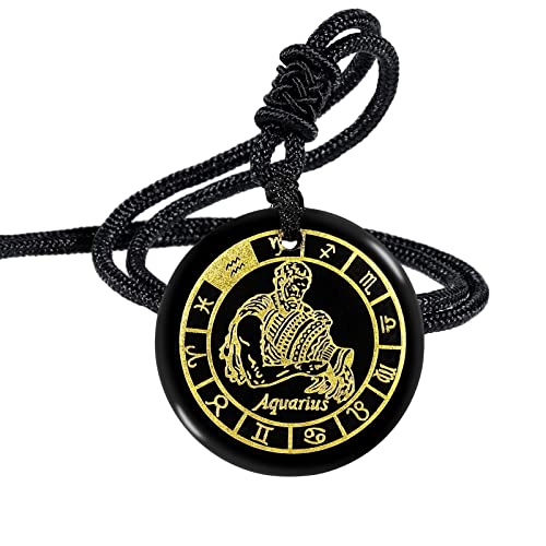 Nupuyai 12 Sternbild Obsidian Kette Damen Herren Talisman Heilstein Kette mit Anhänger Glücksbringer für Chakra Heilung, Horoskop Astrologie (Wassermann) von Nupuyai