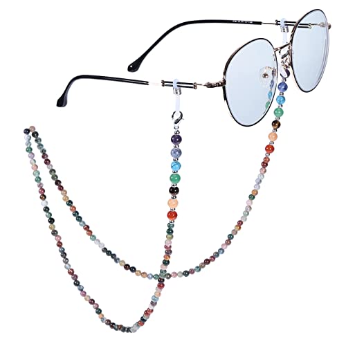 Nupuyai 7 Chakra Stein Perlen Brillenkette Damen Kristall Sonnenbrillenkette Gesichtsmaske Kette Edelstein Brillenband Brillenkordel Brillenhalter für Lesebrillen, Myopiebrille Indischer Achat von Nupuyai