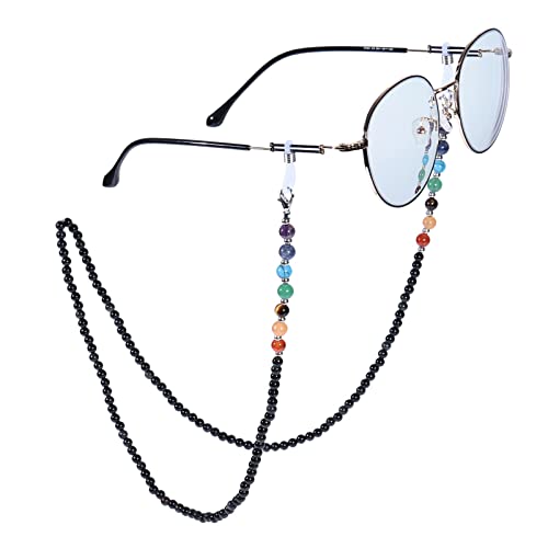 Nupuyai 7 Chakra Stein Perlen Brillenkette Damen Kristall Sonnenbrillenkette Gesichtsmaske Kette Edelstein Brillenband Brillenkordel Brillenhalter für Lesebrillen, Myopiebrille Obsidian von Nupuyai