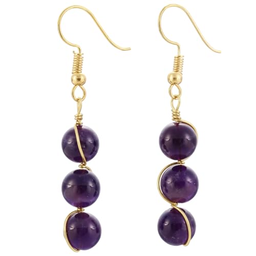 Nupuyai 8mm Amethyst Edelstein Perlen Kristall Ohrringe für Damen, baumeln Tropfen lang hängende Heilsteine Ohrringe Braut Hochzeit Reiki Schmuck Geschenk von Nupuyai