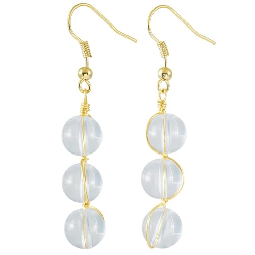 Nupuyai 8mm Bergkristall Edelstein Perlen Kristall Ohrringe für Damen, baumeln Tropfen lang hängende Heilsteine Ohrringe Braut Hochzeit Reiki Schmuck Geschenk von Nupuyai