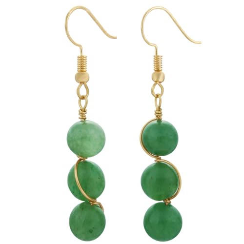 Nupuyai 8mm Grüner Aventurin Edelstein Perlen Kristall Ohrringe für Damen, baumeln Tropfen lang hängende Heilsteine Ohrringe Braut Hochzeit Reiki Schmuck Geschenk von Nupuyai