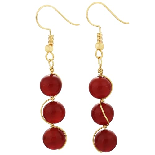 Nupuyai 8mm Karneol Edelstein Perlen Kristall Ohrringe für Damen, baumeln Tropfen lang hängende Heilsteine Ohrringe Braut Hochzeit Reiki Schmuck Geschenk von Nupuyai