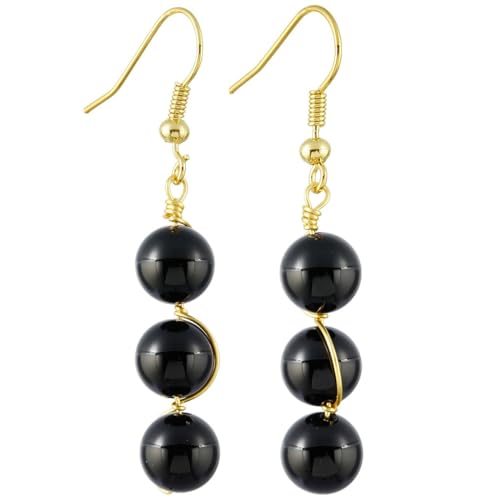 Nupuyai 8mm Schwarzer Achat Edelstein Perlen Kristall Ohrringe für Damen, baumeln Tropfen lang hängende Heilsteine Ohrringe Braut Hochzeit Reiki Schmuck Geschenk von Nupuyai