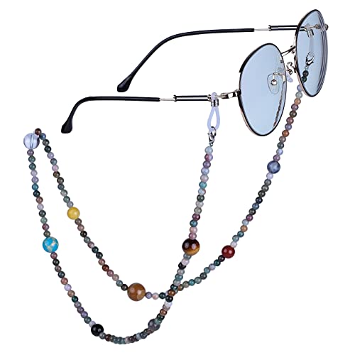 Nupuyai 9 Planeten Stein Perlen Brillenkette Damen und Herren Kristall Sonnenbrillenkette Gesichtsmaske Kette Edelstein Brillenband Brillenkordel Brillenhalter für Lesebrillen, Myopiebrille von Nupuyai