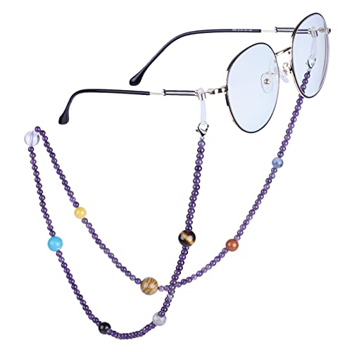 Nupuyai 9 Planeten Stein Perlen Brillenkette Damen und Herren Kristall Sonnenbrillenkette Gesichtsmaske Kette Edelstein Brillenband Brillenkordel Brillenhalter für Lesebrillen, Myopiebrille von Nupuyai