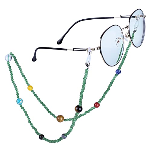 Nupuyai 9 Planeten Stein Perlen Brillenkette Damen und Herren Kristall Sonnenbrillenkette Gesichtsmaske Kette Edelstein Brillenband Brillenkordel Brillenhalter für Lesebrillen, Myopiebrille von Nupuyai