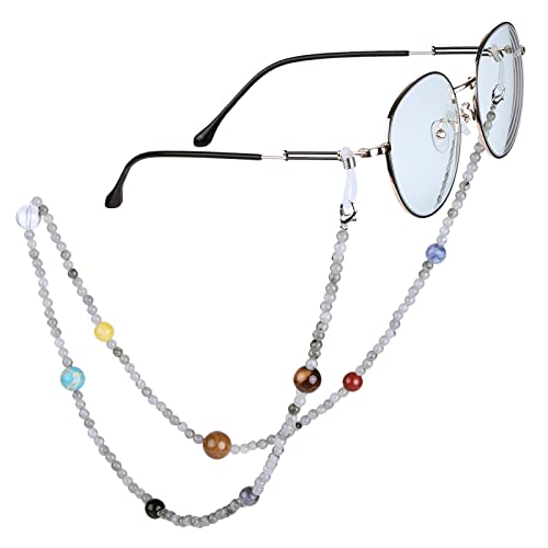 Nupuyai 9 Planeten Stein Perlen Brillenkette Damen und Herren Kristall Sonnenbrillenkette Gesichtsmaske Kette Edelstein Brillenband Brillenkordel Brillenhalter für Lesebrillen, Myopiebrille von Nupuyai