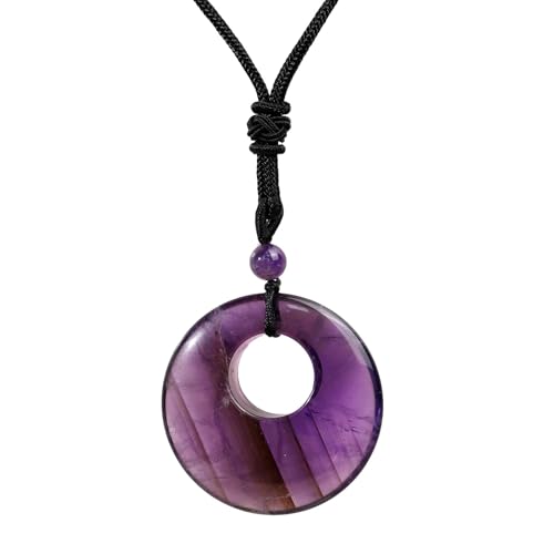 Nupuyai Amethyst Donut Edelstein Anhänger Kette für Damen Männer, 40mm Kristall Heilstein Halskette Glücksbringer Reiki Schmuck Geschenk für Meditation Chakra von Nupuyai