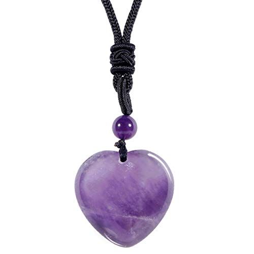 Nupuyai Amethyst Kristall Herz Kette für Damen, Liebe Herzstein Anhänger Edelstein Heilstein Halskette Glückskette Reiki Schmuck Geschenk von Nupuyai