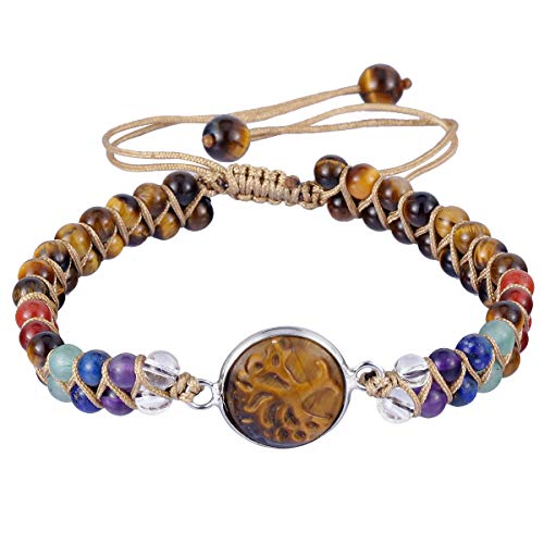 Nupuyai Baum des Lebens 7 Chakra Stein Armband für Frauen und Männer, handgewebte verstellbare Heilkristalle Perlen Armreif für Unisex von Nupuyai