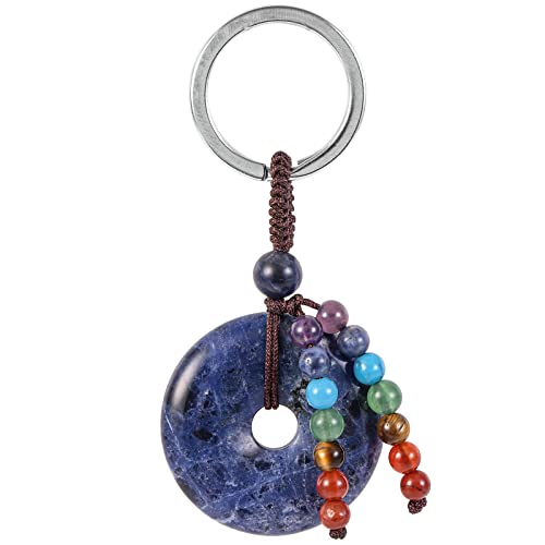 Nupuyai Donut Kristall Schlüsselanhänger mit 7 Chakra Stein Perlen Quaste Schlüsselring, Runde Stein Anhänger Schlüsselbund für Auto Schlüssel Taschenanhänger Glücksbringer Amulett von Nupuyai