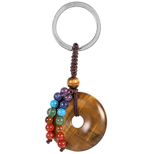 Nupuyai Donut Kristall Schlüsselanhänger mit 7 Chakra Stein Perlen Quaste Schlüsselring, Runde Stein Anhänger Schlüsselbund für Auto Schlüssel Taschenanhänger Glücksbringer Amulett von Nupuyai