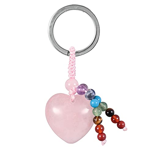 Nupuyai Edelstein Herz Schlüsselanhänger Heilsteine Herzform Handschmeichler Schlüsselbund mit Chakra Steine Perlen Quaste, Kristall Schlüsselring Taschenanhänger Glücksbringer Amulett von Nupuyai