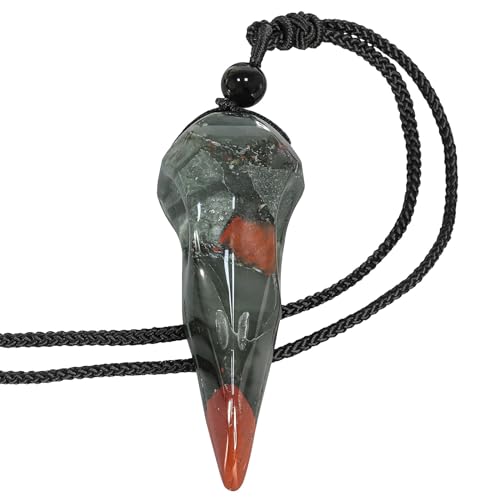 Nupuyai Afrika Blutstein Rabenschädel Kristall Kette für Damen und Herren, Edelstein Krähenschädel Anhänger Heilstein Raben Halskette Hexen Rabenkopf Schmuck von Nupuyai