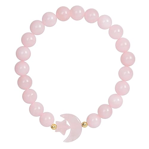 Nupuyai Geschnitzter Mond Stern Kristall Stein Armband für Damen, 8mm Runde Perlen Stretch Armband Glücksbringer von Nupuyai