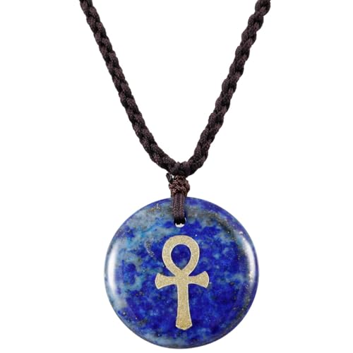 Nupuyai Gravierter Stein Ägyptisches Ankh Kreuz Kette für Damen und Herren Kristall Stein Anhänger Halskette Amulett Glücksbringer mit Verstellbarem Nylon-Seil von Nupuyai