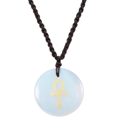 Nupuyai Gravierter Stein Ägyptisches Ankh Kreuz Kette für Damen und Herren Kristall Stein Anhänger Halskette Amulett Glücksbringer mit Verstellbarem Nylon-Seil von Nupuyai