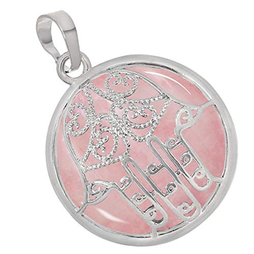 Nupuyai Hamsa Hand der Fatima Kette Rundes Amulett Halskette Medaillon Buddha Hand Deko Heilsteine Anhänger mit Rosenquarz Kette für Damen von Nupuyai