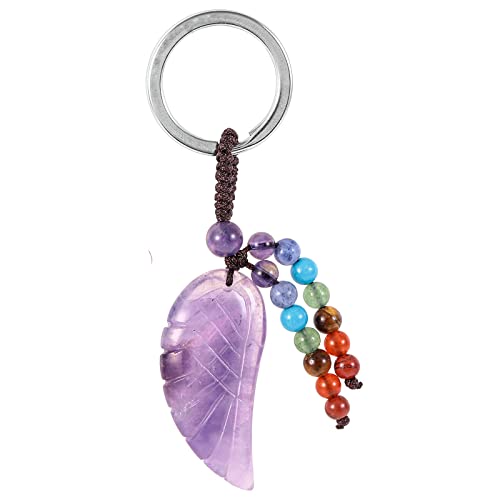 Nupuyai Kristall Engelsflügel Schlüsselanhänger mit 7 chakra stein Quaste Schlüsselring, Stein Schutzengel Flügel Anhänger Schlüsselbund für Taschenanhänger Glücksbringer Amulett (Amethyst) von Nupuyai