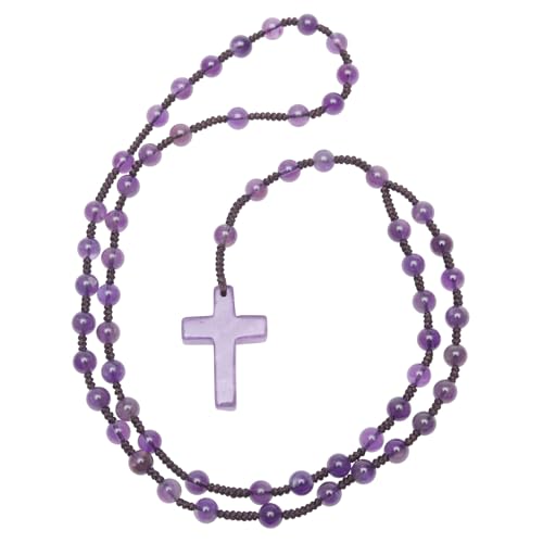 Nupuyai Kristall Kreuz Halskette für Damen und Herren, Katholische Rosenkranz Perlen Kette Edelstein Heilstein Anhänger Schmuck, 60CM von Nupuyai