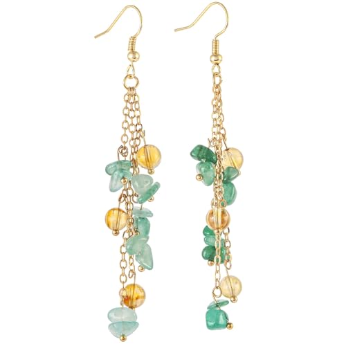 Nupuyai Kristall Ohrringe Hängend Gold für Damen Trommelsteine Tropfen Quaste Baumeln Ohrringe Fischhaken Ohrhänger Reiki Stein Schmuck von Nupuyai