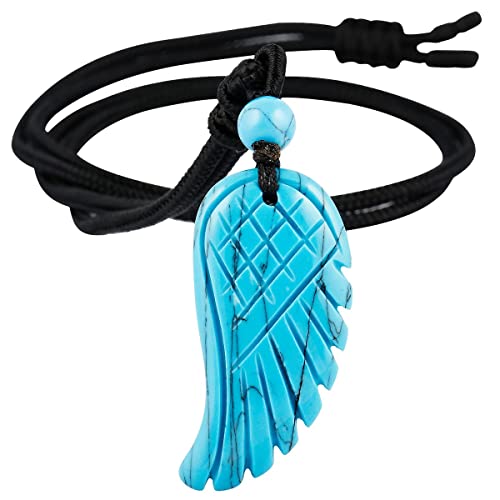 Nupuyai Kristall Stein Engelsflügel Anhänger Kette Damen Herren, Howlite Türkis Flügel Anhänger Halskette Talisman Amulett Heilstein Kette für Reiki Heilung und Glück von Nupuyai