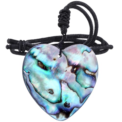 Nupuyai Natürliche Abalone Muschel Schale Halskette für Damen, Bunte Abalone Schmuck Anhänger mit verstellbarer Schnur 18"-25" Herzform von Nupuyai