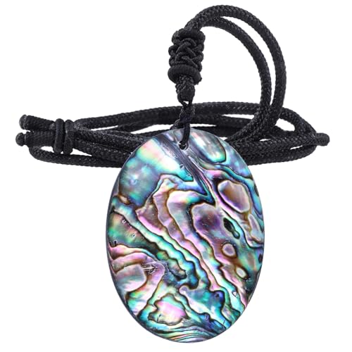 Nupuyai Natürliche Abalone Muschel Schale Halskette für Damen, Bunte Abalone Schmuck Anhänger mit verstellbarer Schnur 18"-25" Ovale Form von Nupuyai