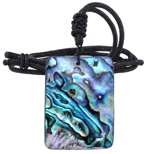 Nupuyai Natürliche Abalone Muschel Schale Halskette für Damen, Bunte Abalone Schmuck Anhänger mit verstellbarer Schnur 18"-25" Rechteckige Form von Nupuyai