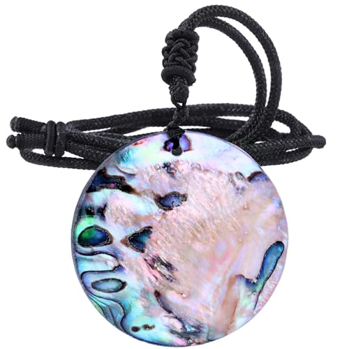 Nupuyai Natürliche Abalone Muschel Schale Halskette für Damen, Bunte Abalone Schmuck Anhänger mit verstellbarer Schnur 18"-25" Runde Form von Nupuyai