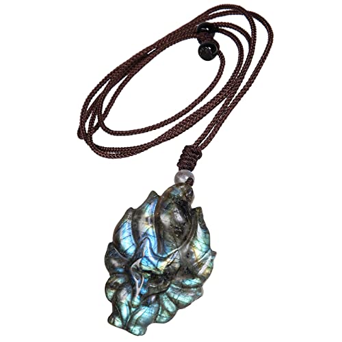 Nupuyai Labradorit Stein Anhänger Fuchs Kette für Damen und Herren, Kristall Edelstein Fuchs Halskette Heilstein Glücksbringer Amulett Meditation Reiki Schmuck von Nupuyai