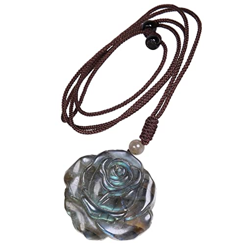 Nupuyai Labradorit Stein Anhänger Rose Blume Kette für Damen und Herren, Kristall Edelstein Rose Halskette Heilstein Glücksbringer Amulett Meditation Reiki Schmuck von Nupuyai