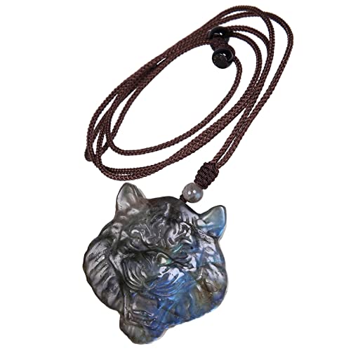 Nupuyai Labradorit Stein Anhänger Tiger Kette für Damen und Herren, Kristall Edelstein Tiger Halskette Heilstein Glücksbringer Amulett Meditation Reiki Schmuck von Nupuyai