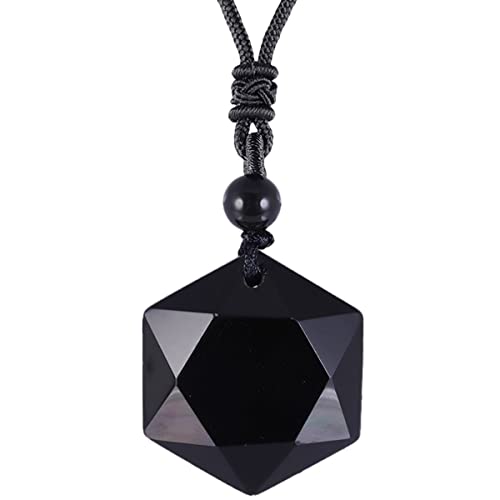 Nupuyai Obsidian Kristall Davidstern Hexagramm Anhänger Halskette für Männer Frauen, Heilstein Amulett Kette mit verstellbarer Kordel von Nupuyai