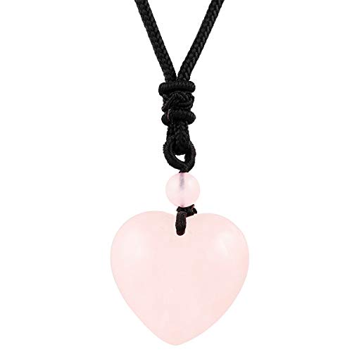 Nupuyai Rosenquarz Kristall Herz Kette für Damen, Liebe Herzstein Anhänger Edelstein Heilstein Halskette Glückskette Reiki Schmuck Geschenk von Nupuyai