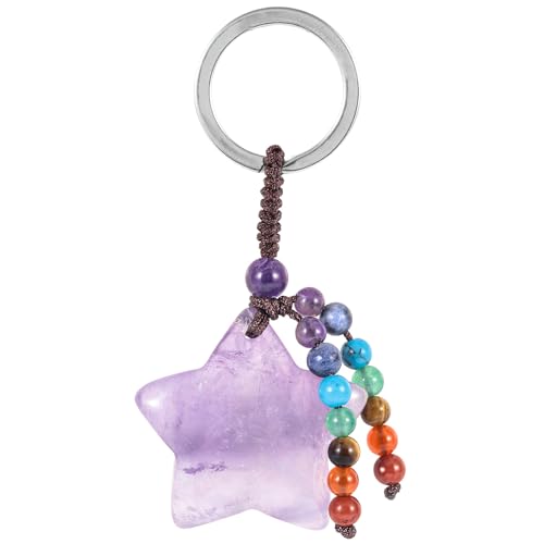 Nupuyai Stern Kristall Stein Schlüsselanhänger mit 7 Chakra Perlen Quaste Schlüsselanhänger, Stern Schlüsselanhänger Tasche Charm Hand Charm Glücksbringer Schlüsselanhänger für Frauen, violett von Nupuyai